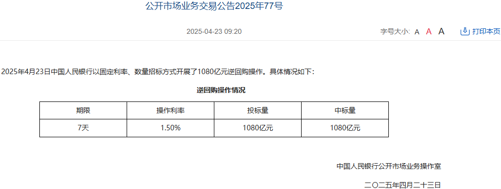 央行开展7000亿元买断式逆回购操作